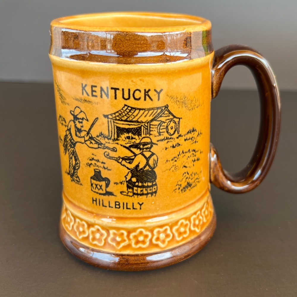 Vintage Kentucky Hillbilly Tan Brown Glaze Ceramic Beer Mug Cup